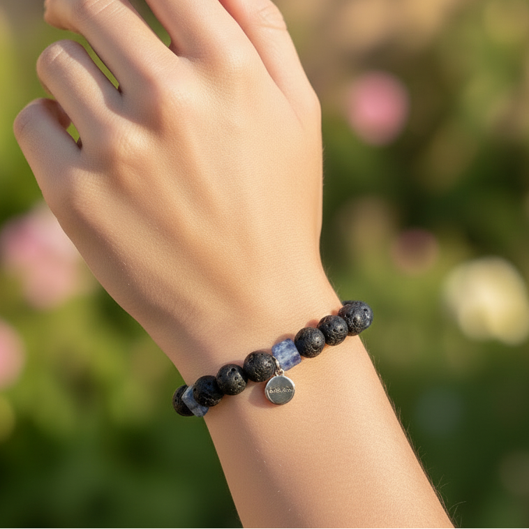 Bracciale in cianite blu del Brasile e lava