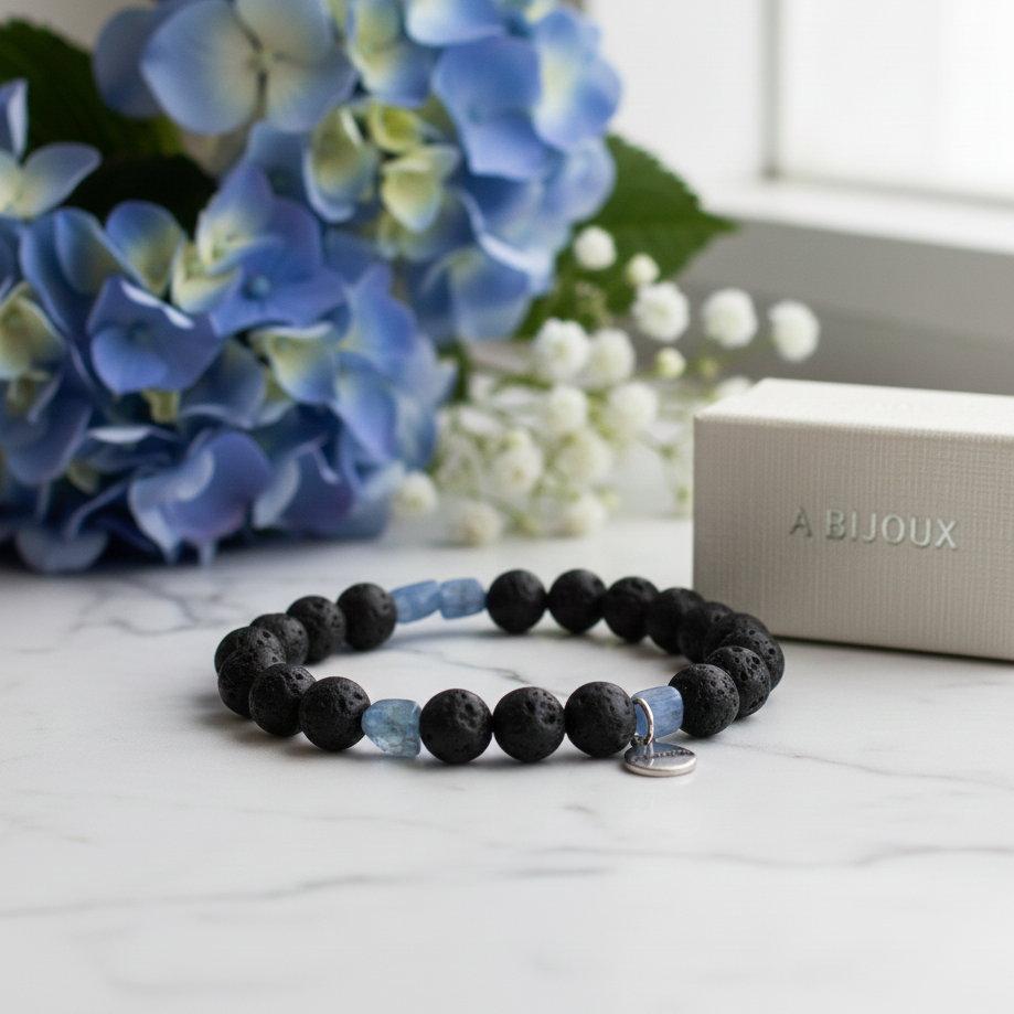 Bracciale in cianite blu del Brasile e lava