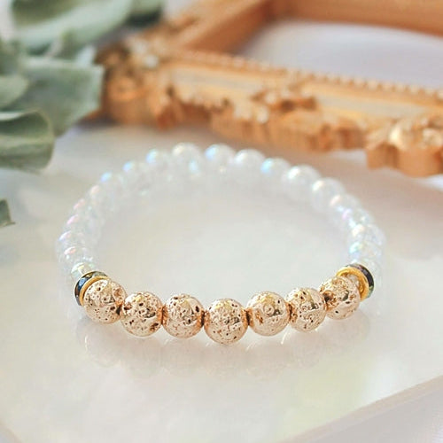 Bracciale diffusore di aromi – Bracciale elastico in pietra lavica dorata