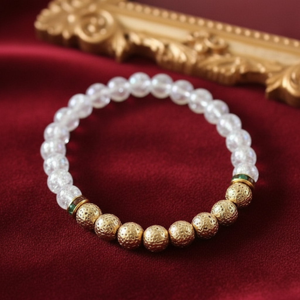 Bracciale diffusore di aromi – Bracciale elastico in pietra lavica dorata