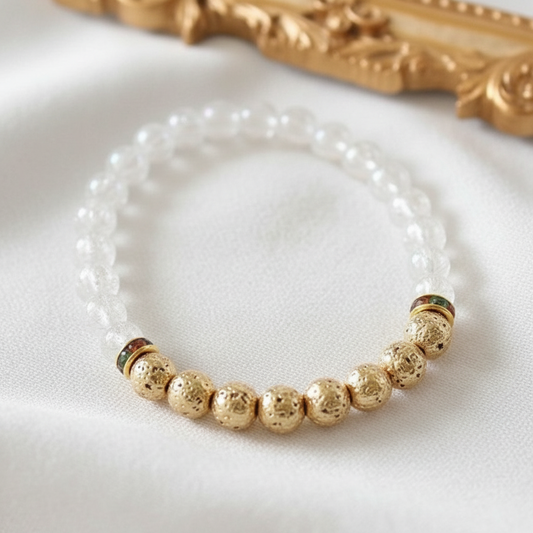 Bracciale diffusore di aromi – Bracciale elastico in pietra lavica dorata