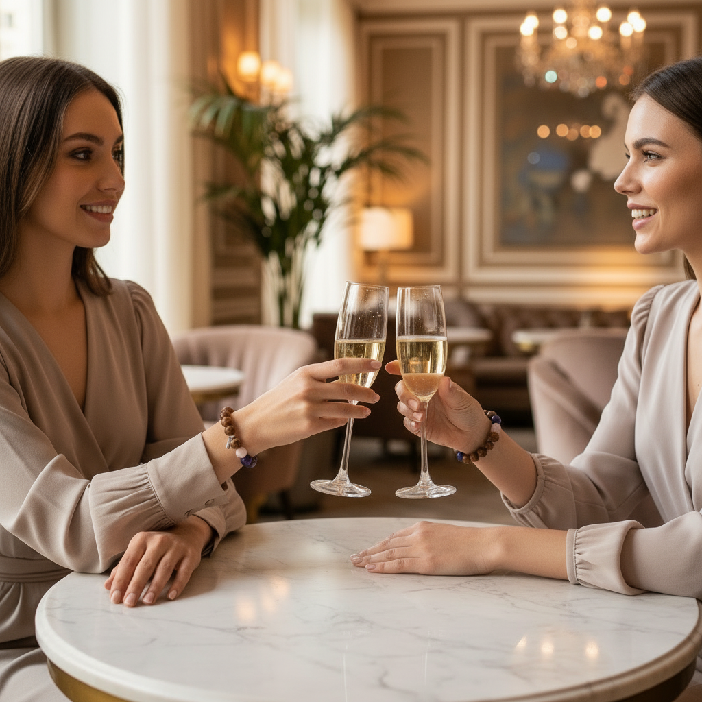 Bracciale in quarzo rosa + lapislazzuli + ametista + legno