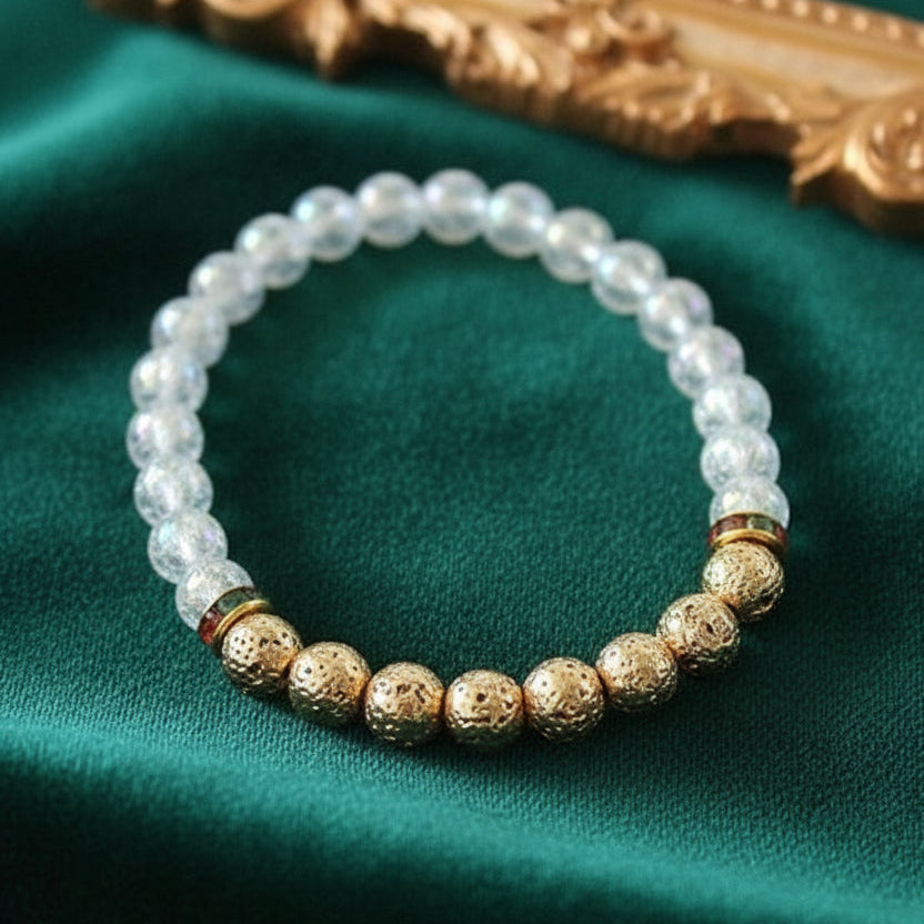 Bracciale diffusore di aromi – Bracciale elastico in pietra lavica dorata