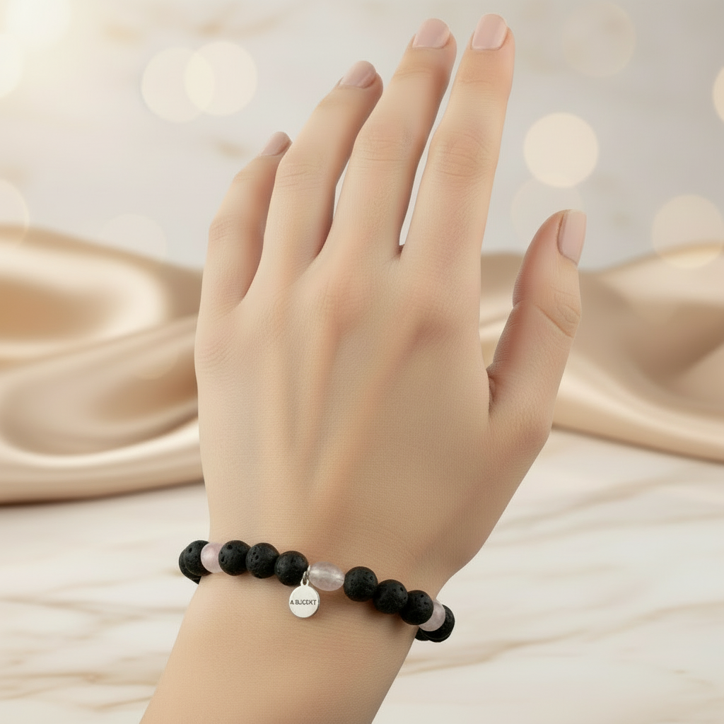 Bracciale in quarzo rosa brasiliano e lava