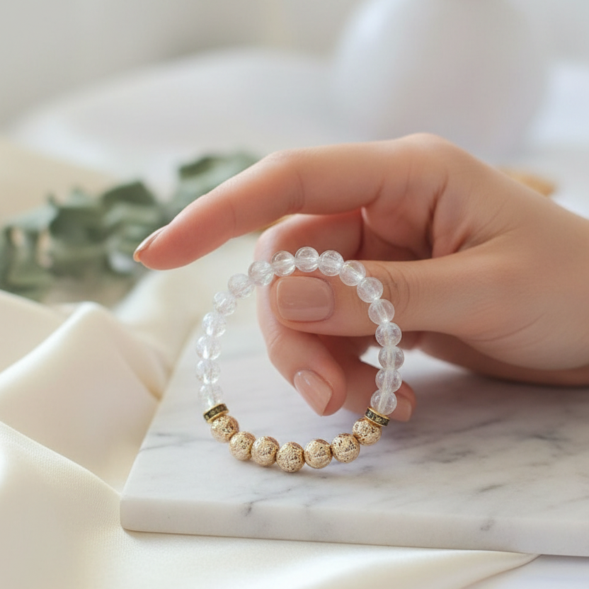 Bracciale diffusore di aromi – Bracciale elastico in pietra lavica dorata