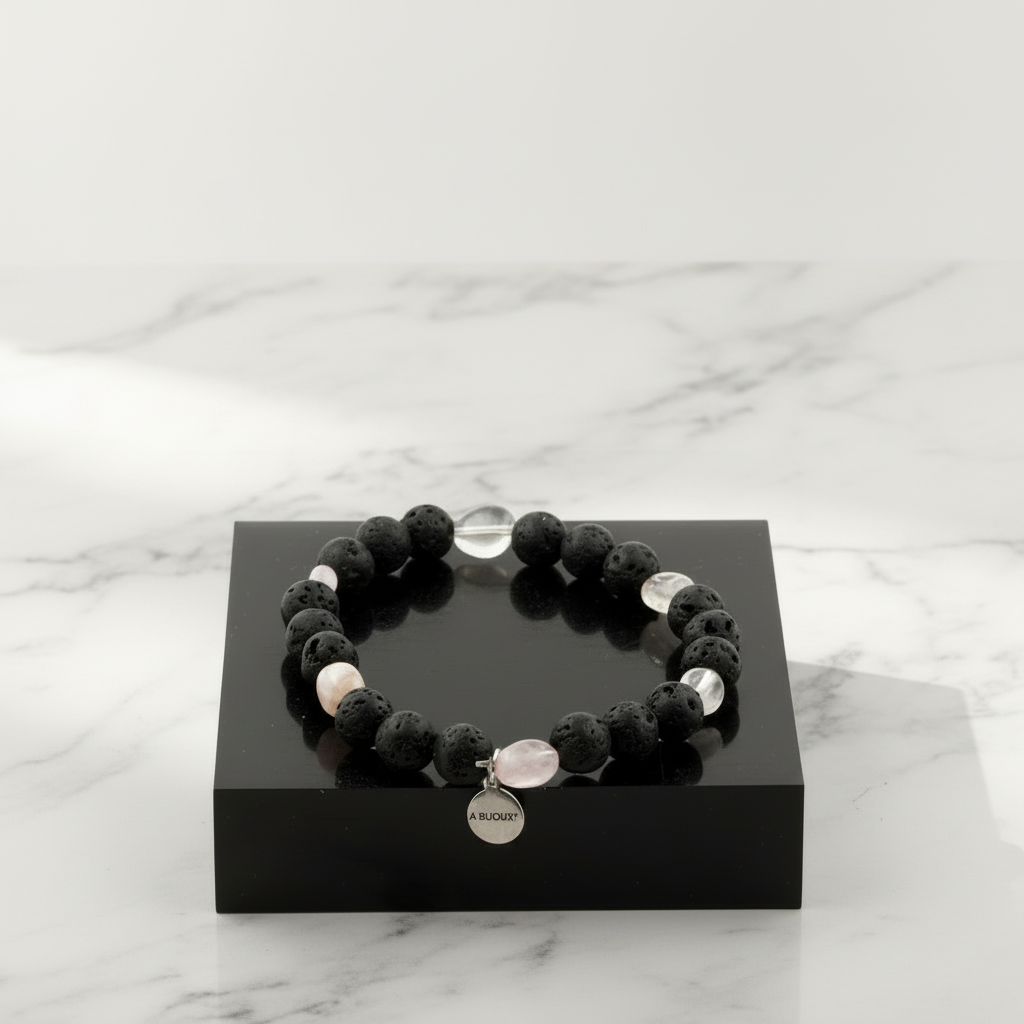 Bracciale in quarzo rosa brasiliano e lava