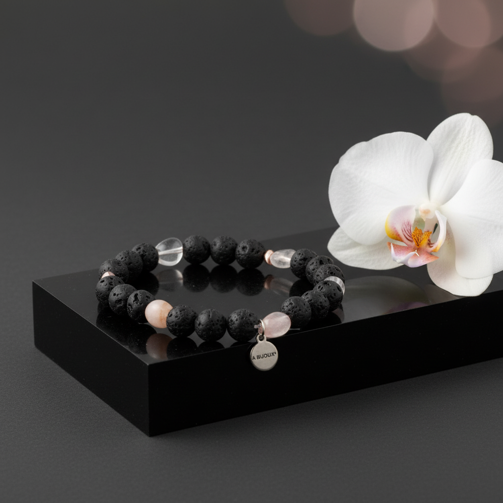 Bracciale in quarzo rosa brasiliano e lava