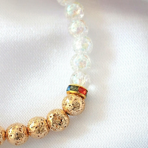 Bracciale diffusore di aromi – Bracciale elastico in pietra lavica dorata