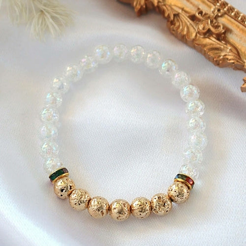 Bracciale diffusore di aromi – Bracciale elastico in pietra lavica dorata